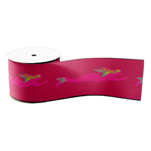 swimming pink mermaids red grosgrain ribbon