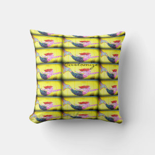 swimming pink mermaids Thunder_Cove yellow Throw Pillow