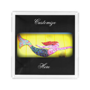 swimming pink mosaic mermaid acrylic tray