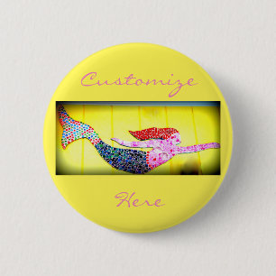 swimming pink mosaic mermaid pinback button