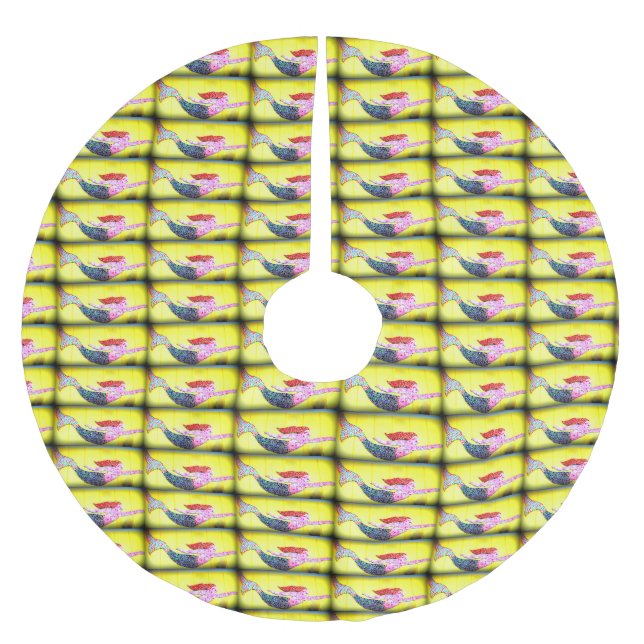 swimming pink mosaic mermaids pattern brushed polyester tree skirt (Front)