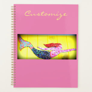 swimming pink mosiac mermaid planner