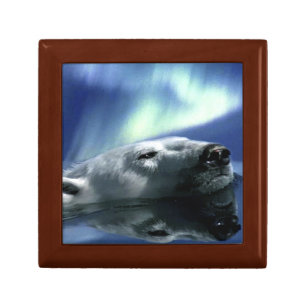 Swimming Polar Bear & Aurora Photo Tile Gift Box