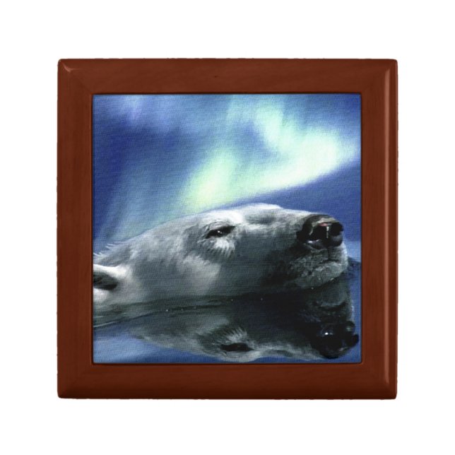 Swimming Polar Bear & Aurora Photo Tile Gift Box (Front)