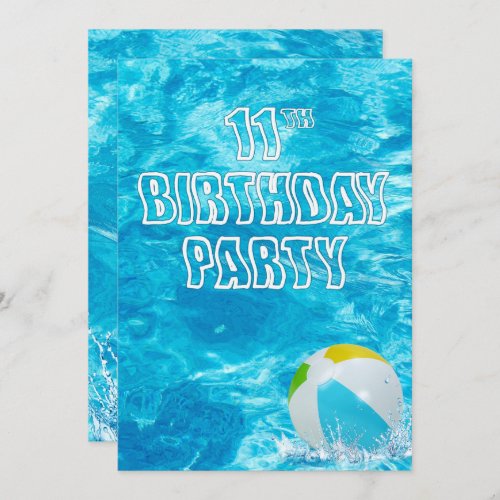 Swimming Pool 11th Birthday Party Invitation