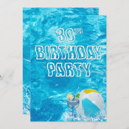 Swimming Pool 30th Birthday Party Invite