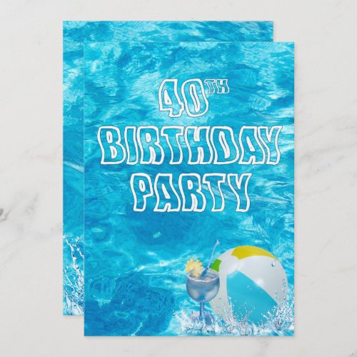 Swimming Pool 40th Birthday Party Invite