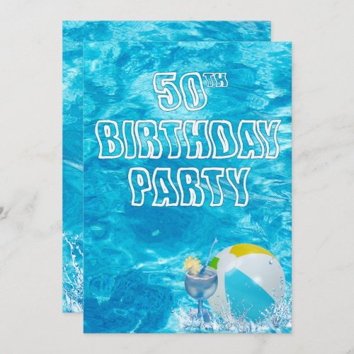 Swimming Pool 50th Birthday Party Invite