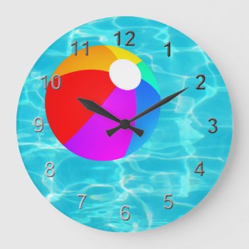 Swimming Pool Beach Ball. Large Clock by Impactzone at Zazzle