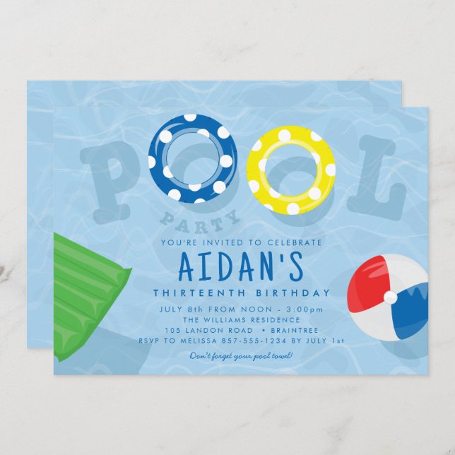 Swimming Pool Birthday Party Invitation (Front/Back)