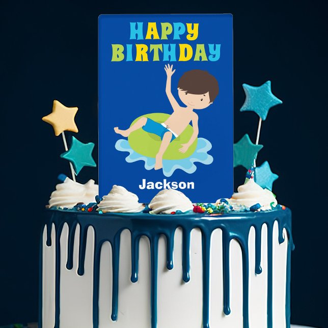 Swimming Pool Birthday Party Personalized Kids Cake Topper (Creator Uploaded)
