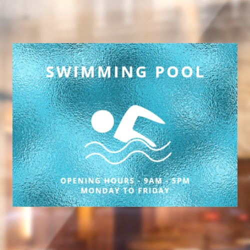 Swimming pool blue opening hours window cling
