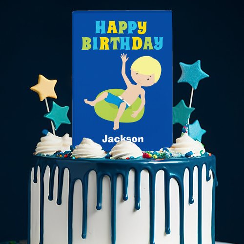 Swimming Pool Boy Custom Kids Birthday Party Cake Topper