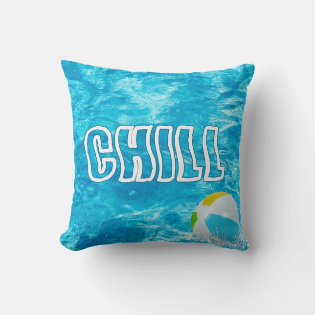 Swimming Pool Chill Text Throw Pillow (Front)