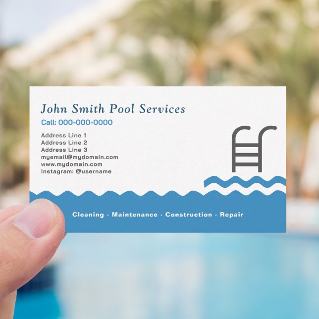 Swimming Pool Cleaning & Services  Business Card (Pool Cleaning & Services Business Card)