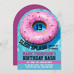 Swimming Pool Donut, Pool Party Birthday Invitation