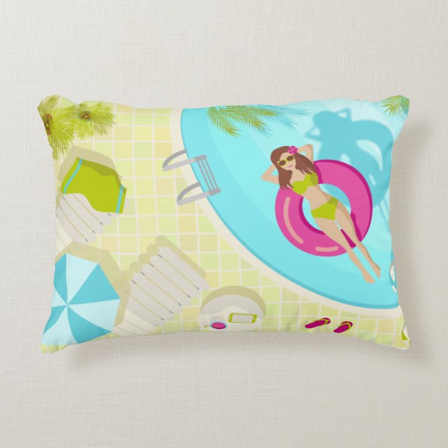 Swimming pool girl in bikini summer beach accent pillow (Front)