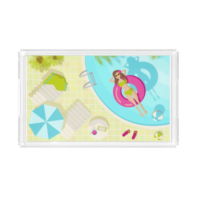 Swimming pool girl in bikini summer beach  acrylic tray (Front)