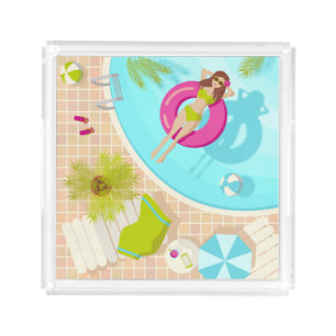 Swimming pool girl in bikini summer beach acrylic tray