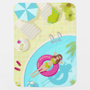 Swimming pool girl in bikini summer beach baby blanket