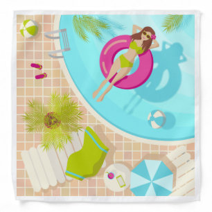 Swimming pool girl in bikini summer beach bandana