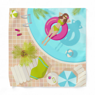 Swimming pool girl in bikini summer beach bandana