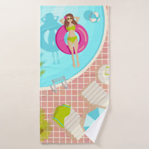 Swimming pool girl in bikini summer beach bath towel