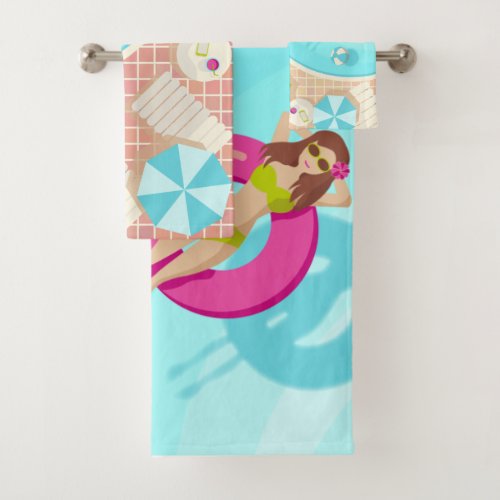 Swimming pool girl in bikini summer beach bath towel set