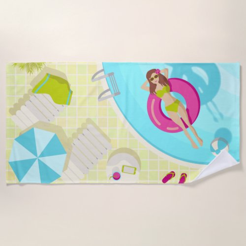 Swimming pool girl in bikini summer beach beach towel