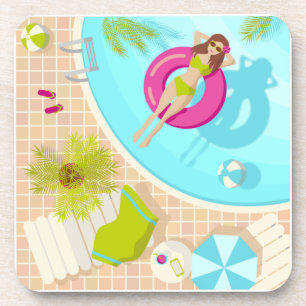 Swimming pool girl in bikini summer beach beverage coaster