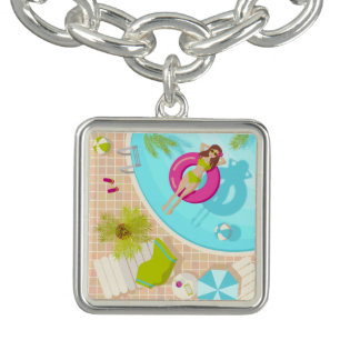 Swimming pool girl in bikini summer beach  bracelet