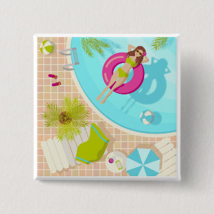 Swimming pool girl in bikini summer beach button