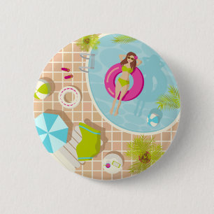 Swimming pool girl in bikini summer beach  button