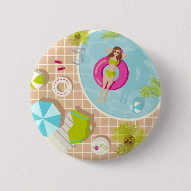 Swimming pool girl in bikini summer beach  button (Front)
