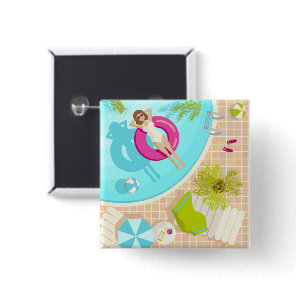Swimming pool girl in bikini summer beach  button