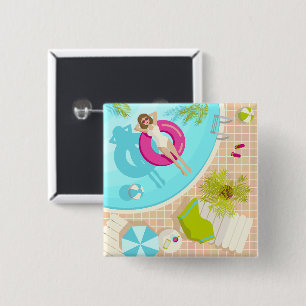 Swimming pool girl in bikini summer beach button