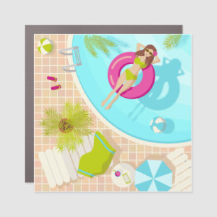 Swimming pool girl in bikini summer beach car magnet