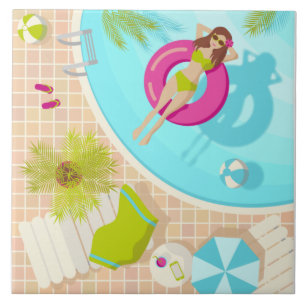 Swimming pool girl in bikini summer beach  ceramic tile