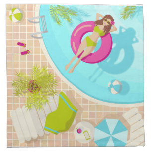 Swimming pool girl in bikini summer beach cloth napkin