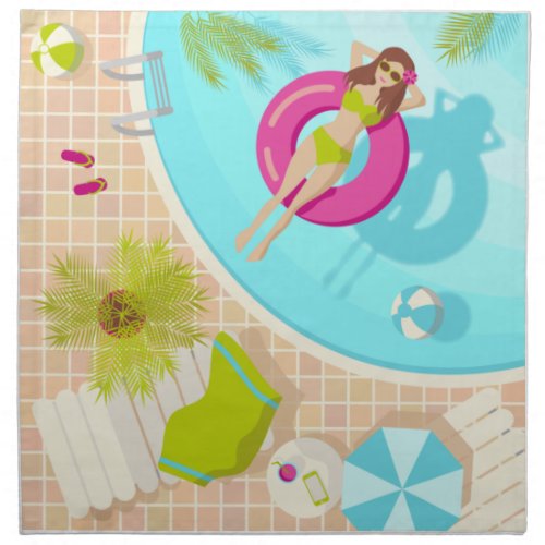 Swimming pool girl in bikini summer beach cloth napkin