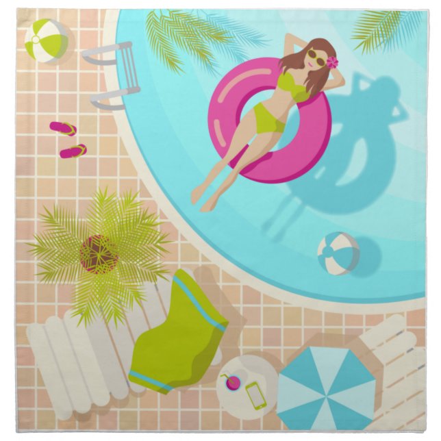 Swimming pool girl in bikini summer beach cloth napkin (Front)