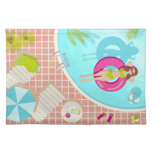 Swimming pool girl in bikini summer beach cloth placemat