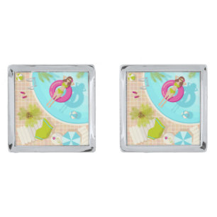 Swimming pool girl in bikini summer beach  cufflinks