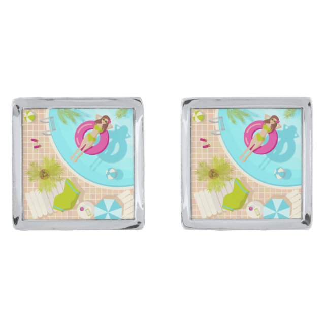 Swimming pool girl in bikini summer beach  cufflinks (Front)