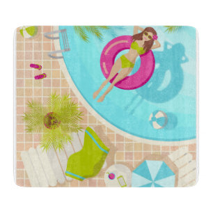 Swimming pool girl in bikini summer beach  cutting board