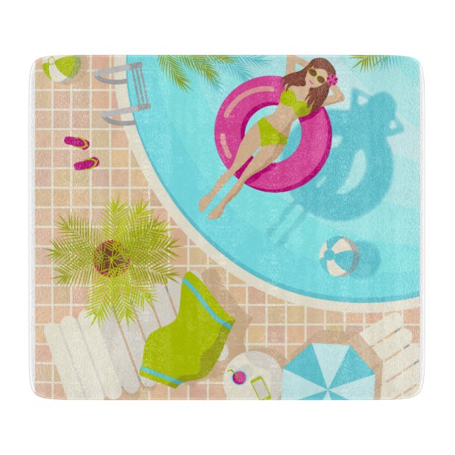 Swimming pool girl in bikini summer beach  cutting board (Front)