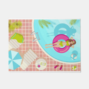 Swimming pool girl in bikini summer beach doormat