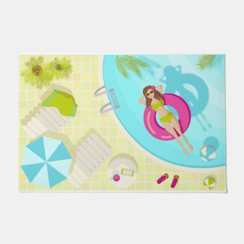 Swimming pool girl in bikini summer beach doormat