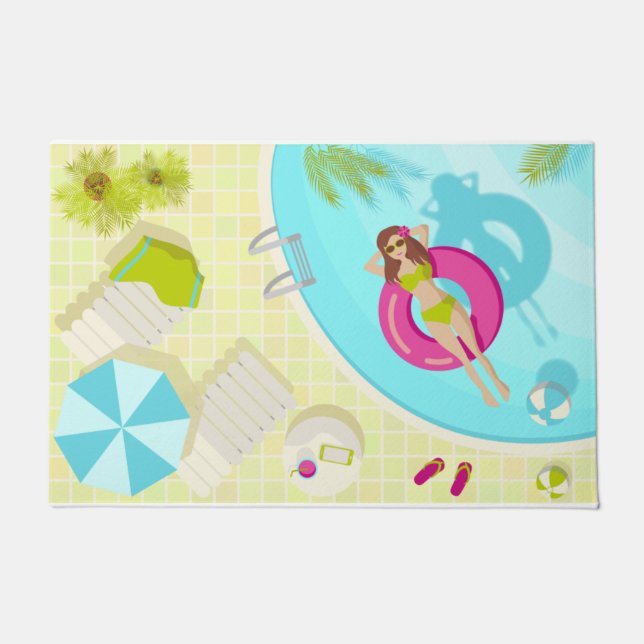Swimming pool girl in bikini summer beach doormat (Front)