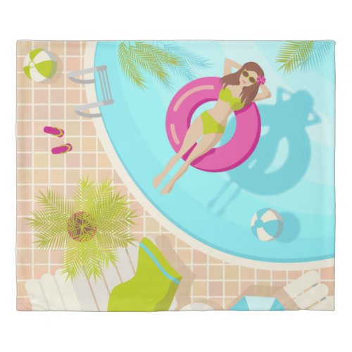 Swimming pool girl in bikini summer beach duvet cover